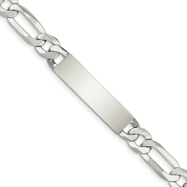 925 Sterling Silver Link Figaro Id Heart Dangle Bracelet 7.5 Inch Fine Jewelry For Women Gifts For Her